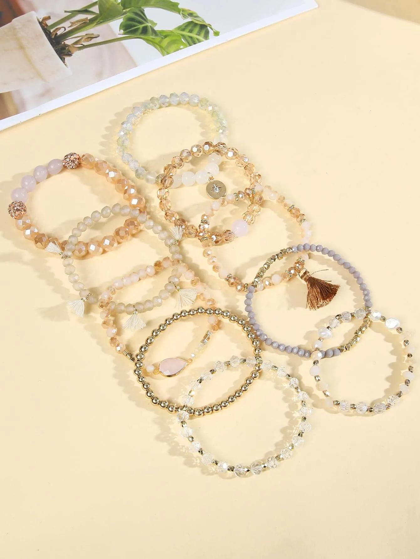 10 Piece set Tassel Charm Beaded Bracelet