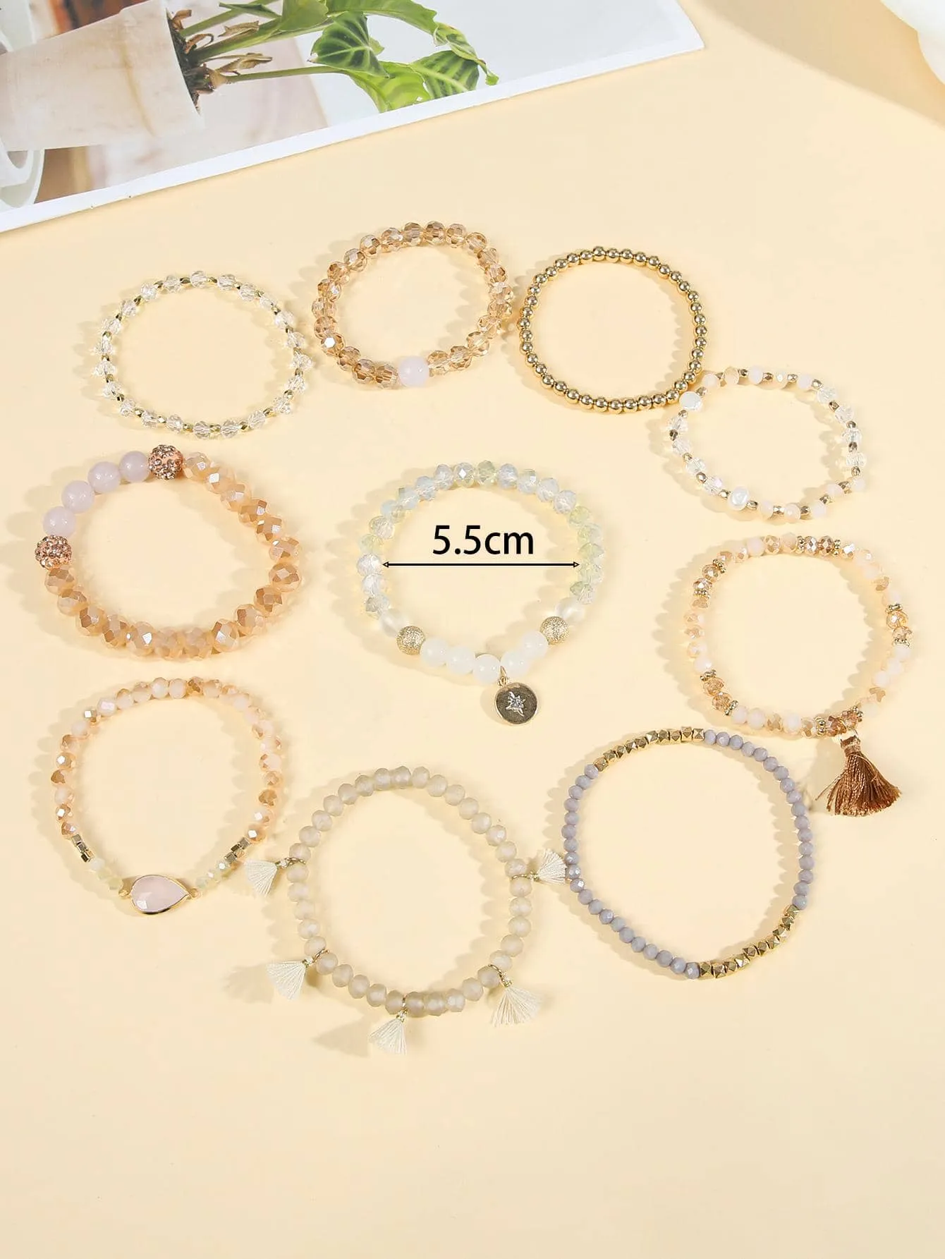 10 Piece set Tassel Charm Beaded Bracelet