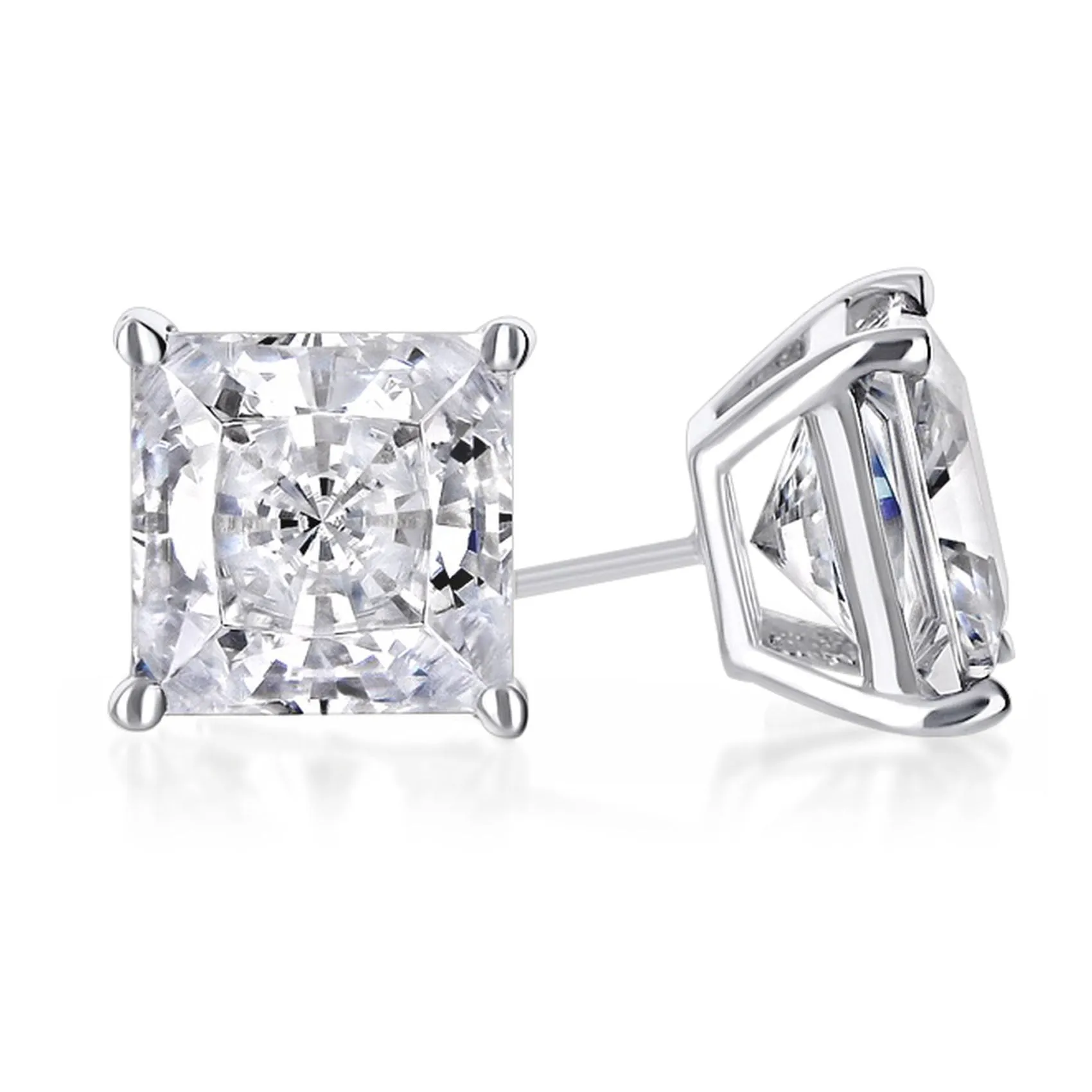 10k White Gold 1 Ct Created White Sapphire CZ Princess Cut Plated Stud Earrings