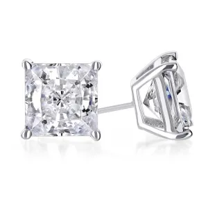 10k White Gold 1 Ct Created White Sapphire CZ Princess Cut Plated Stud Earrings