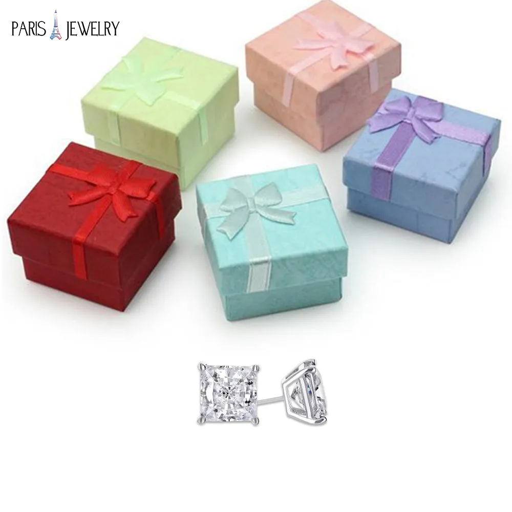 10k White Gold 1 Ct Created White Sapphire CZ Princess Cut Plated Stud Earrings