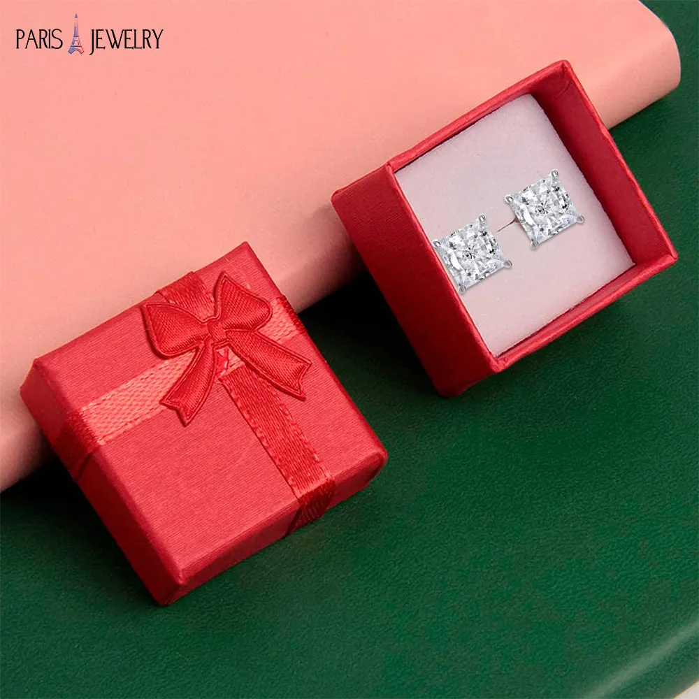10k White Gold 1 Ct Created White Sapphire CZ Princess Cut Plated Stud Earrings