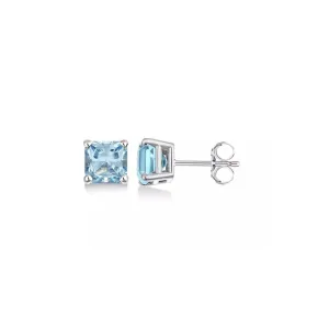 10k White Gold Plated 1/2 Ct Created Light Blue Sapphire Princess Cut Stud Earrings