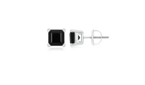 10k White Gold Plated Created Black Sapphire 4Ct Square Cut Stud Earrings