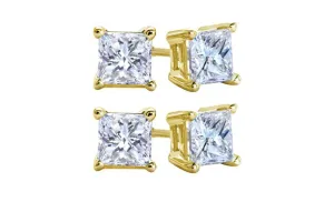10k Yellow Gold Plated Created White Sapphire 1/2 Carat Square Cut Pack of Two Stud Earrings