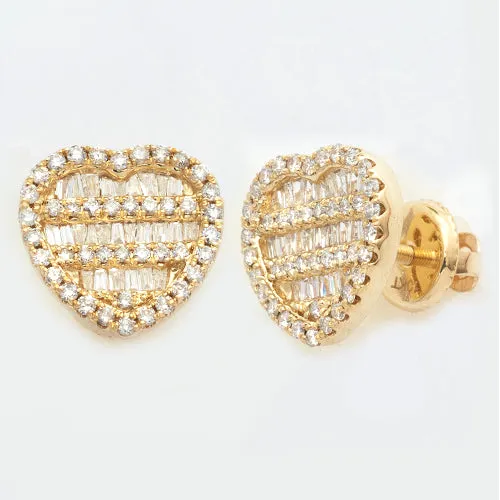 10KY 1.00CTW DIAMOND BAGUETTE HEART EARRINGS