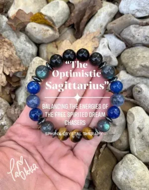 10MM Sagittarius Energy - Zodiac Astrology Bracelet " The Optimistic Sagittarius " November December Birthday - Crystal Gemstones