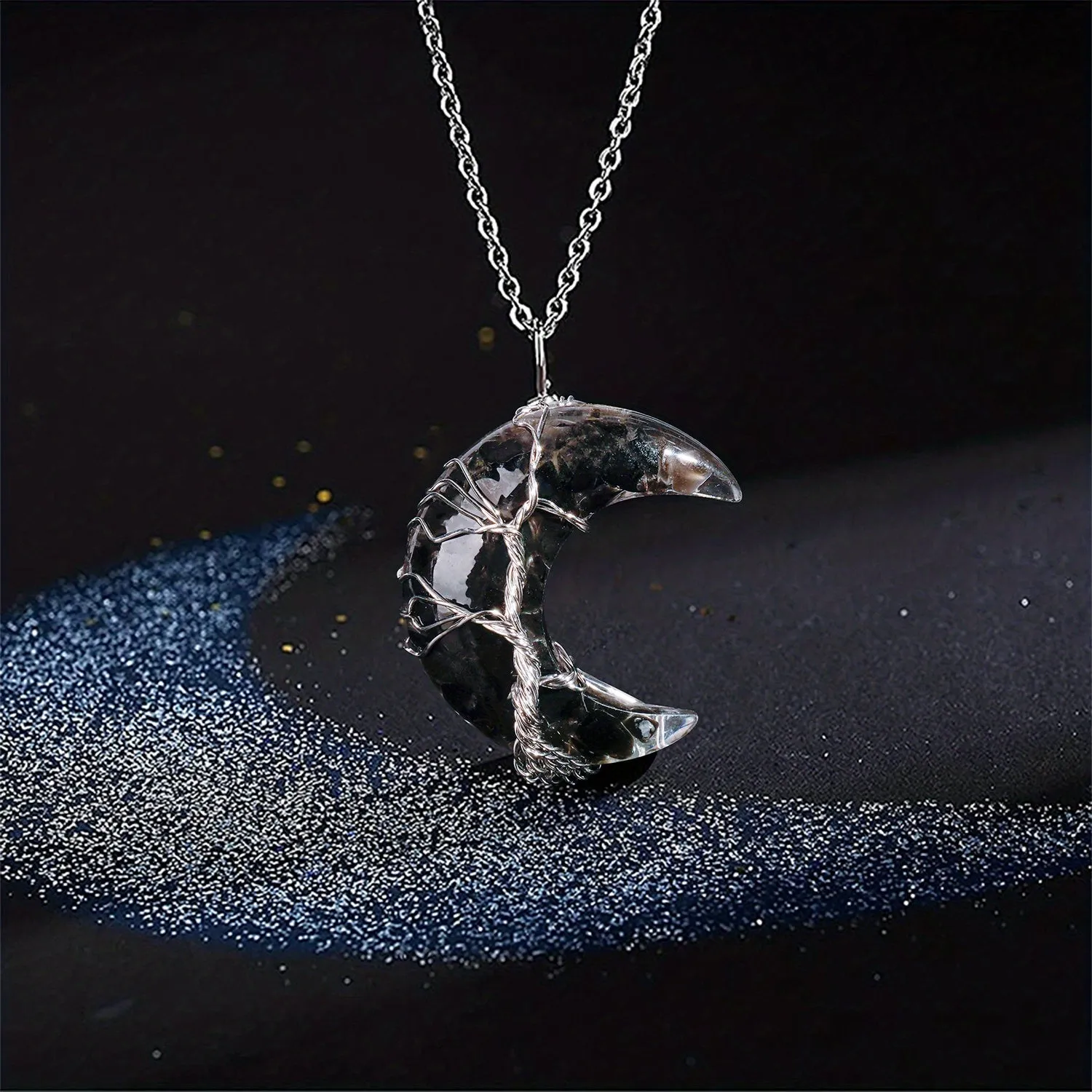 1/2pcs 7 Chakra Necklace Tree Life Wire Wrapped Crescent Moon Phase Stone Pendant Necklaces Natural Resin Reiki Spiritual Quartz Gemstone Hippie Witch Jewelry Gifts For Women