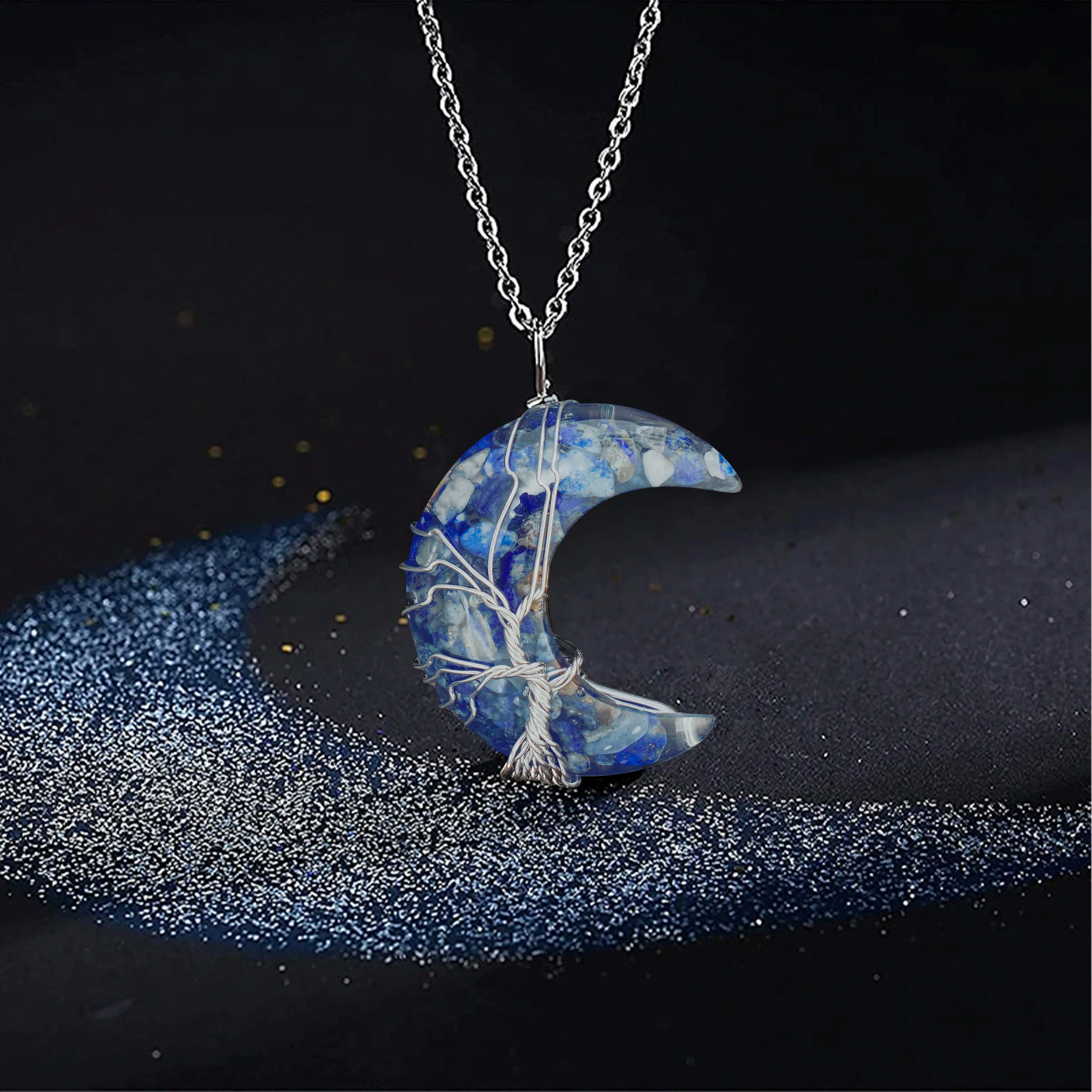 1/2pcs 7 Chakra Necklace Tree Life Wire Wrapped Crescent Moon Phase Stone Pendant Necklaces Natural Resin Reiki Spiritual Quartz Gemstone Hippie Witch Jewelry Gifts For Women