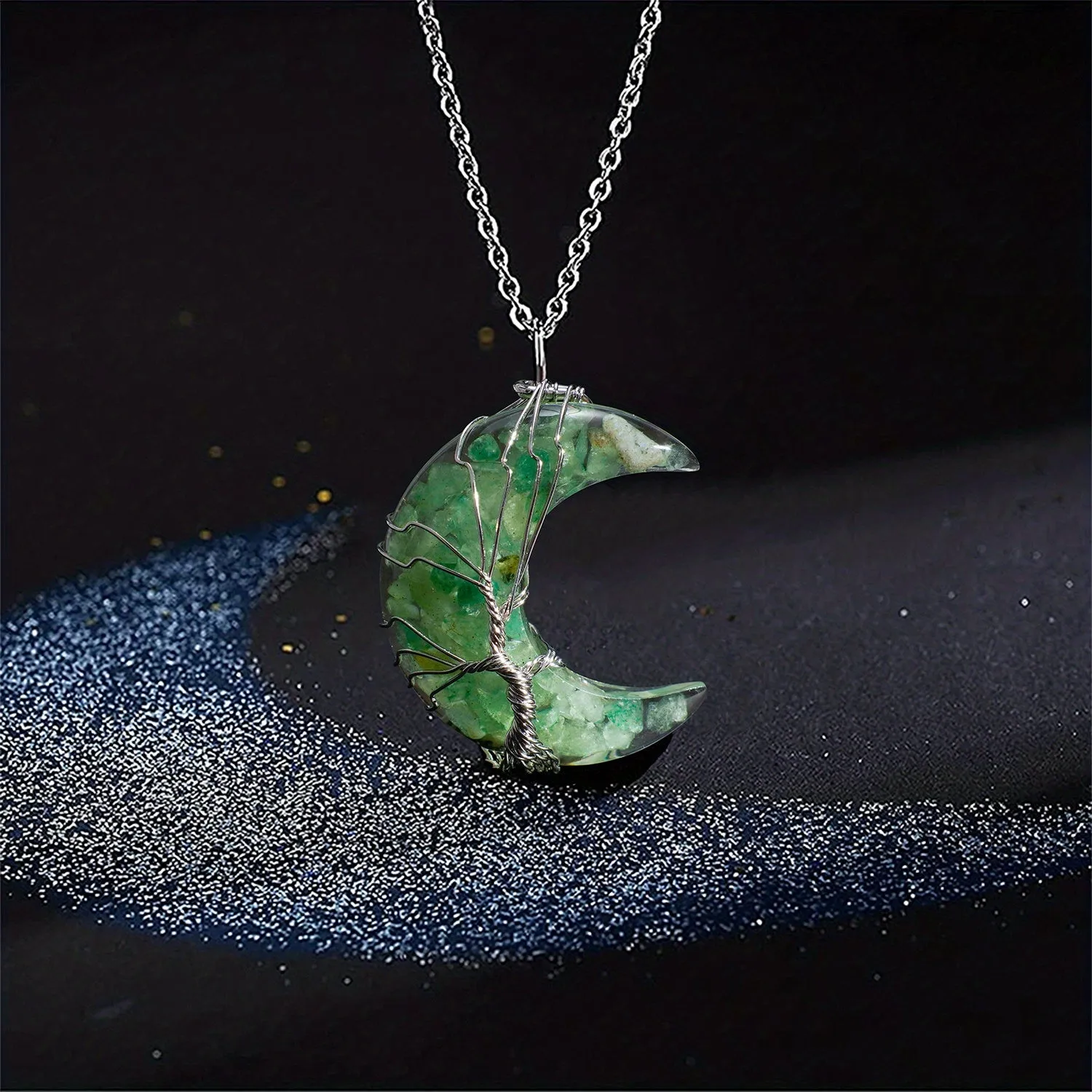 1/2pcs 7 Chakra Necklace Tree Life Wire Wrapped Crescent Moon Phase Stone Pendant Necklaces Natural Resin Reiki Spiritual Quartz Gemstone Hippie Witch Jewelry Gifts For Women