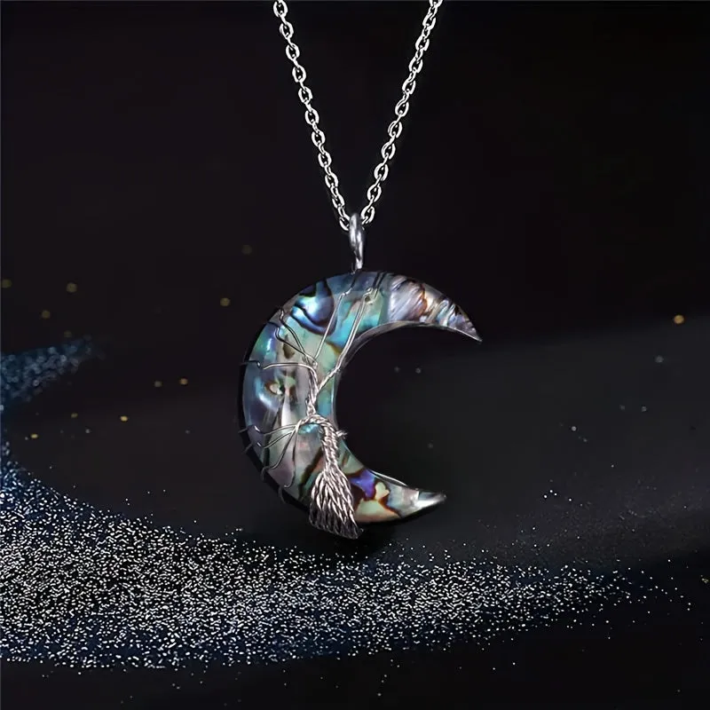 1/2pcs 7 Chakra Necklace Tree Life Wire Wrapped Crescent Moon Phase Stone Pendant Necklaces Natural Resin Reiki Spiritual Quartz Gemstone Hippie Witch Jewelry Gifts For Women