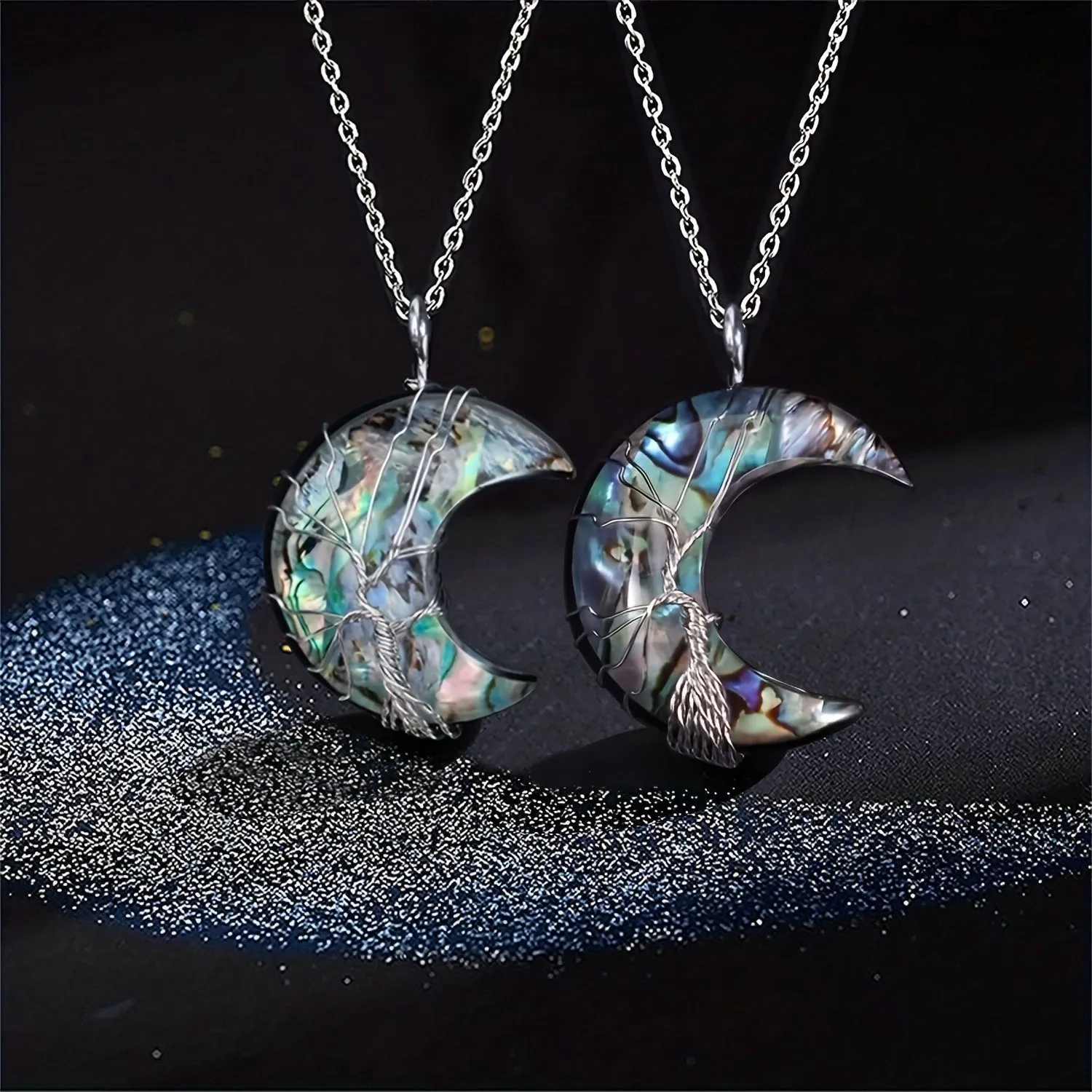 1/2pcs 7 Chakra Necklace Tree Life Wire Wrapped Crescent Moon Phase Stone Pendant Necklaces Natural Resin Reiki Spiritual Quartz Gemstone Hippie Witch Jewelry Gifts For Women