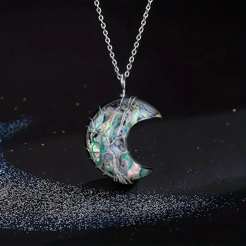 1/2pcs 7 Chakra Necklace Tree Life Wire Wrapped Crescent Moon Phase Stone Pendant Necklaces Natural Resin Reiki Spiritual Quartz Gemstone Hippie Witch Jewelry Gifts For Women