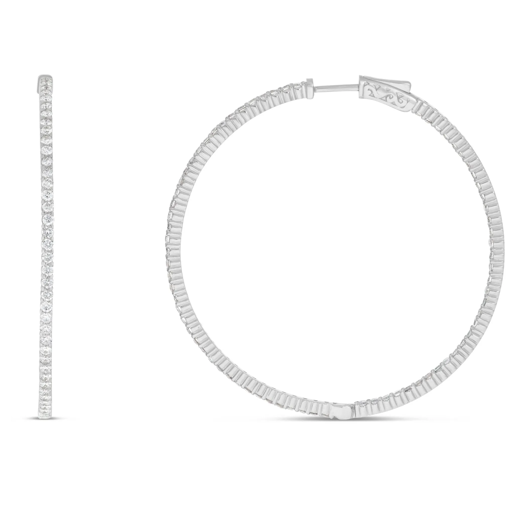 14k Gold 3.52ct Diamond Inside-out Hoop Earrings, 2"