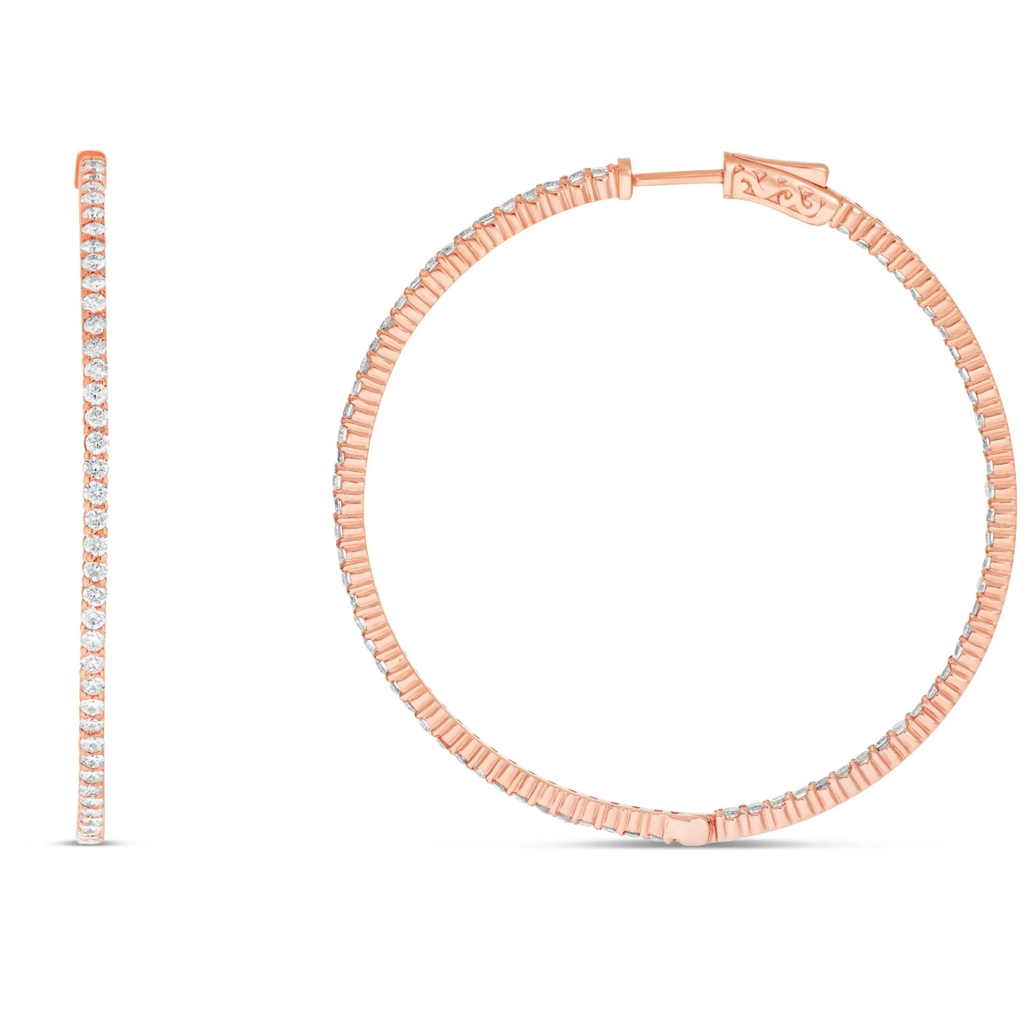 14k Gold 3.52ct Diamond Inside-out Hoop Earrings, 2"