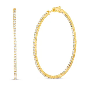 14k Gold 3.52ct Diamond Inside-out Hoop Earrings, 2"