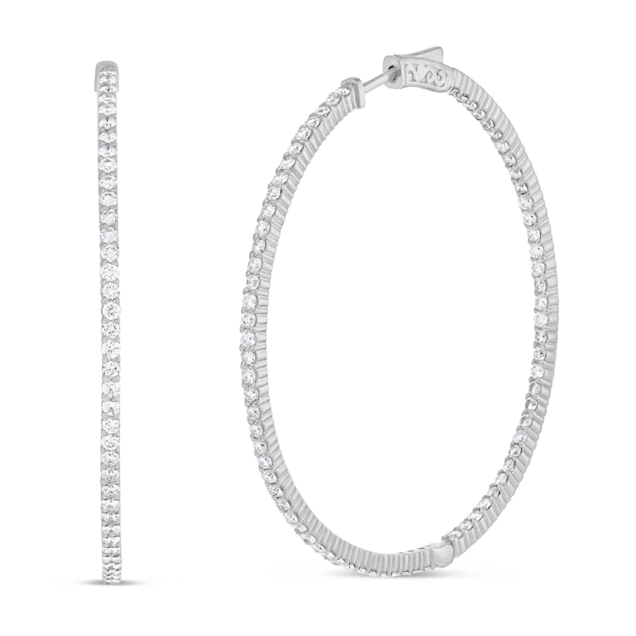 14k Gold 3.52ct Diamond Inside-out Hoop Earrings, 2"