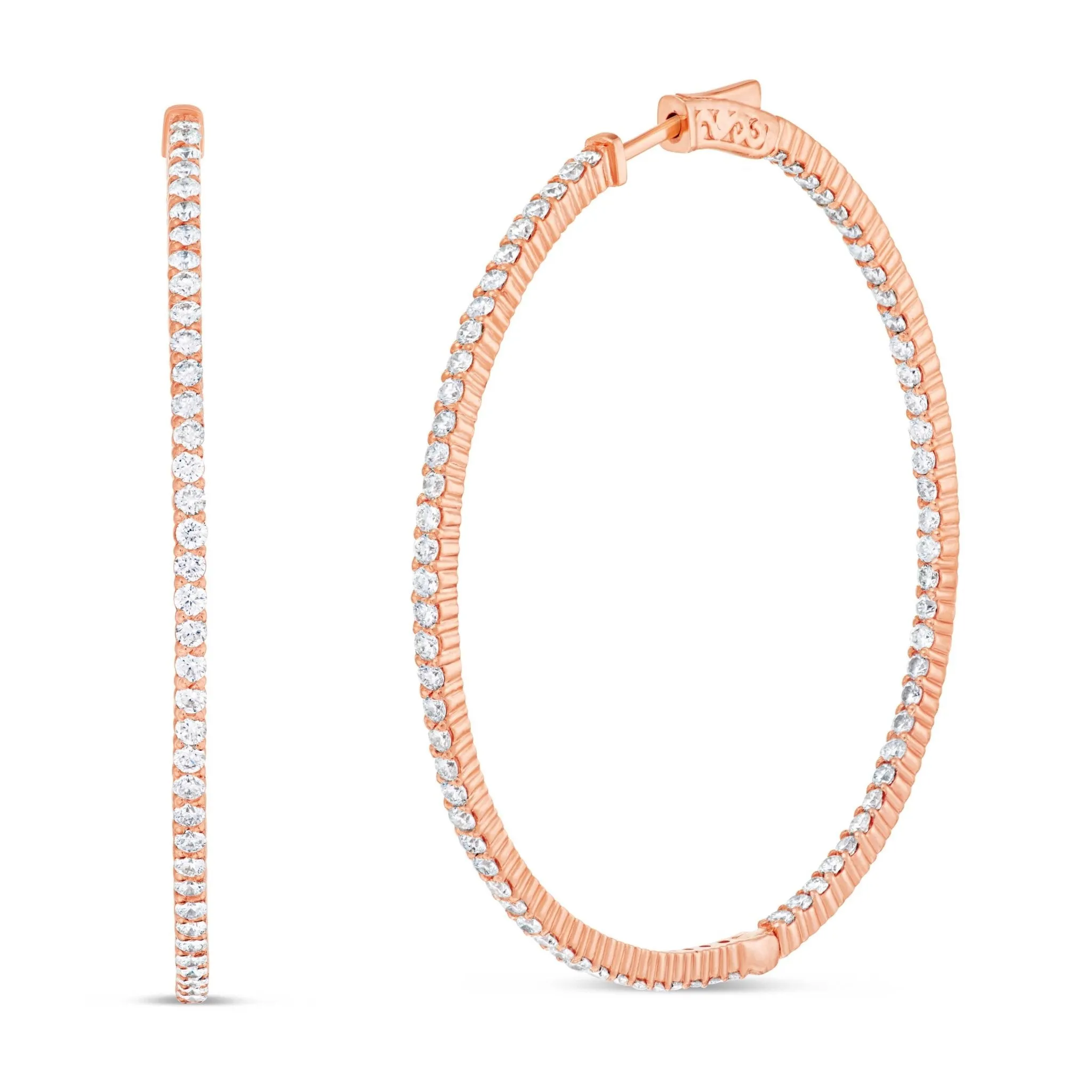 14k Gold 3.52ct Diamond Inside-out Hoop Earrings, 2"