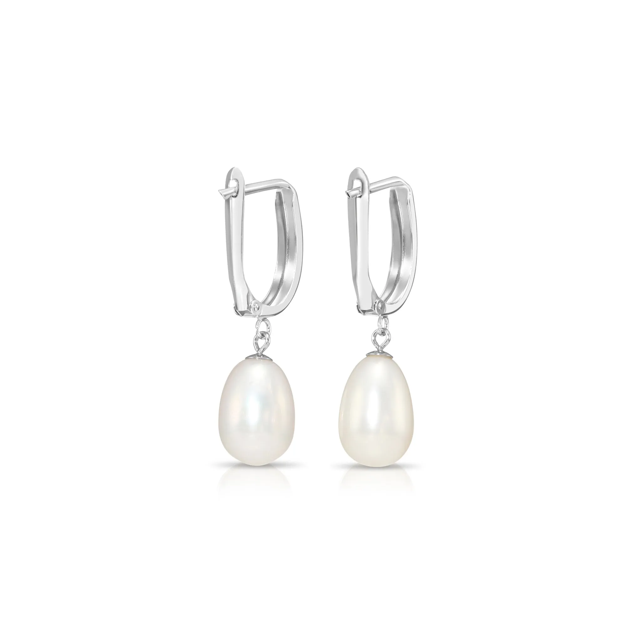 14K Gold Freshwater Pearl Drop Earrings, Huggie Design