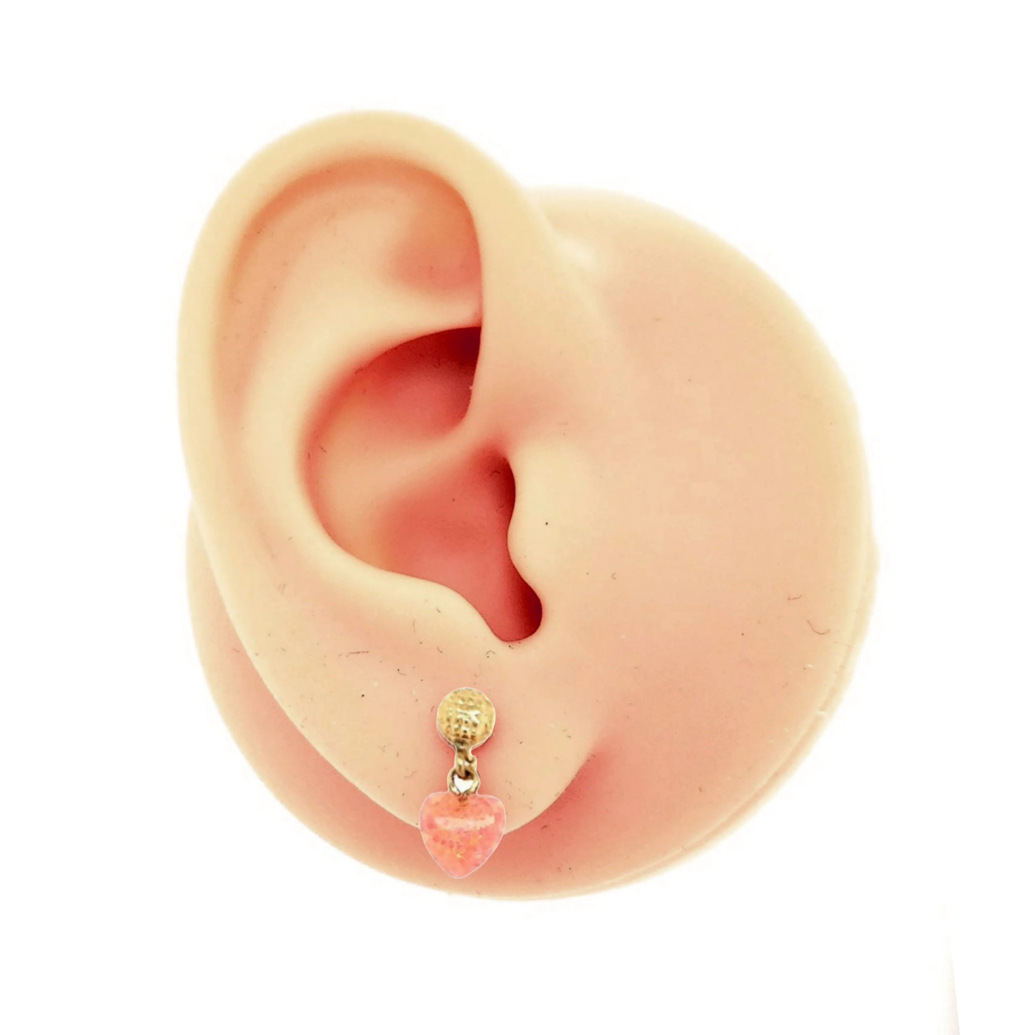 14k Gold With Pink Opal Heart on Screwback Post Earring