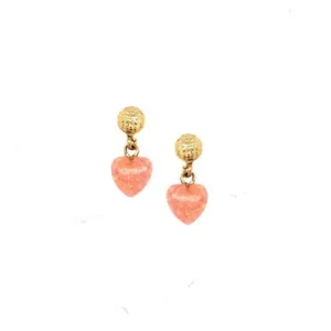 14k Gold With Pink Opal Heart on Screwback Post Earring