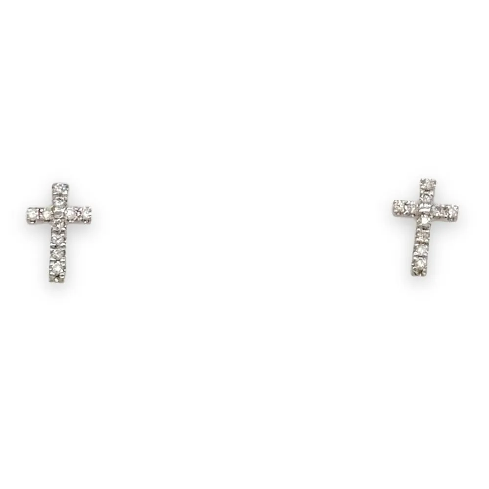 14K W Gold 0.05ctw H/SI2 Diamond Cross Earrings