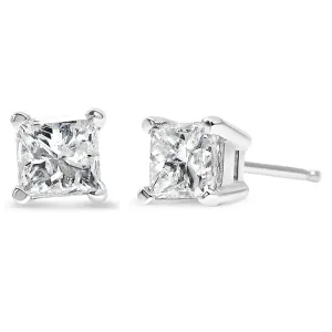 14K White Gold 0.40 Cttw Princess-Cut Square Near Colorless Diamond Classic 4-Prong Solitaire Stud Earrings (J-K Color, SI1-SI2 Clarity)