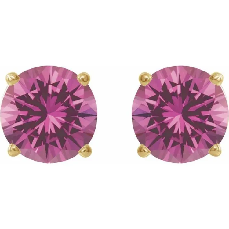 14K Yellow 7 mm Lab-Grown Pink Sapphire Stud Earrings