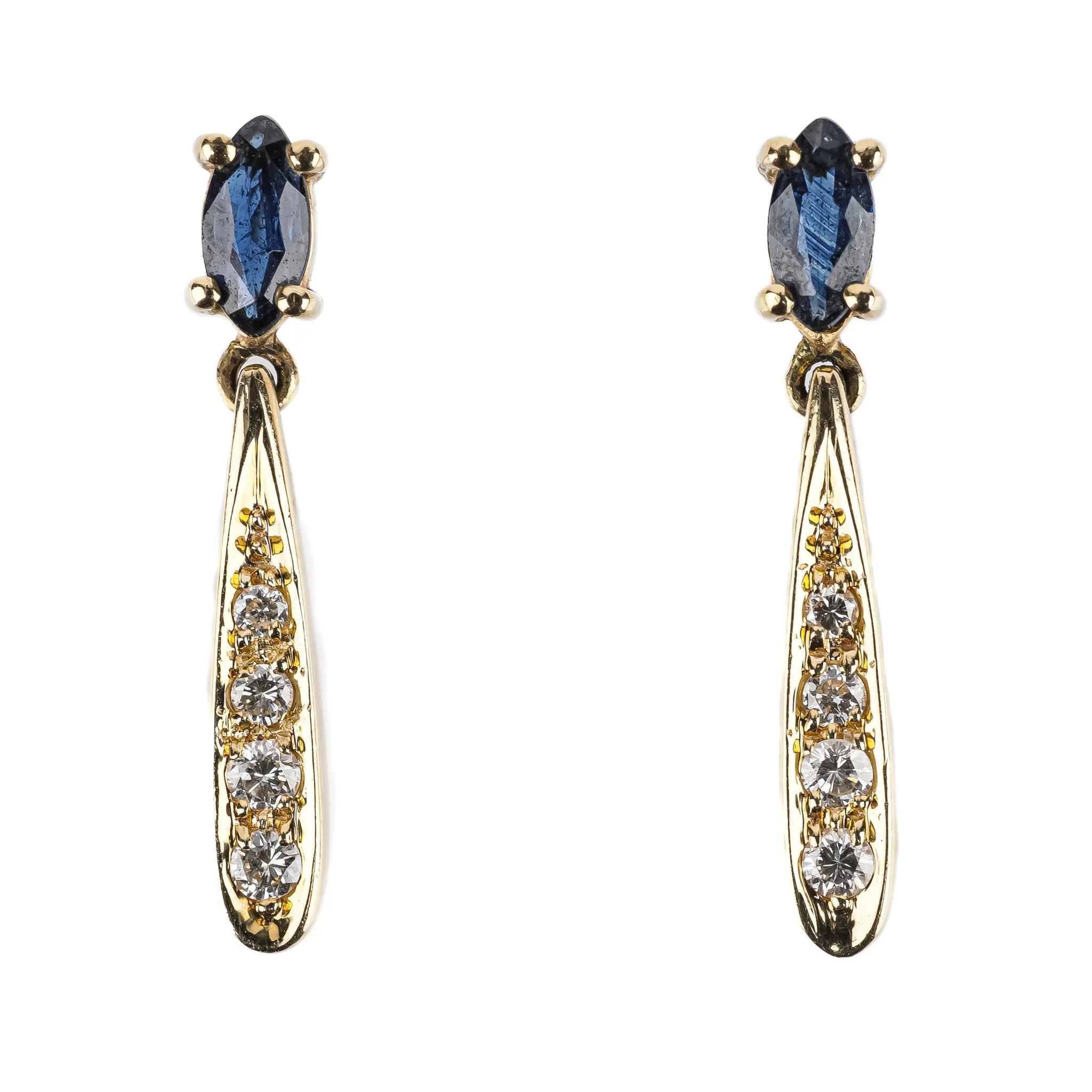 14K Yellow Gold Sapphire Diamond Drop Earrings