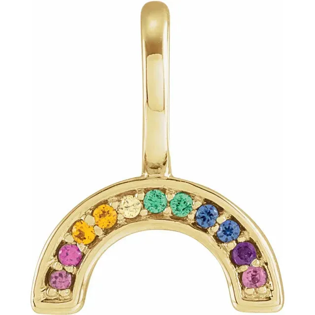 14k Yellow Rose White Gold Multi Color Gemstone Rainbow Pendant Charm