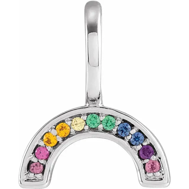 14k Yellow Rose White Gold Multi Color Gemstone Rainbow Pendant Charm
