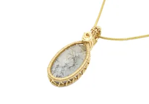 14KT Gold Filled Wire Wrapped Rutilated Quartz Necklace, Open Bezel Set Rutilated Quartz Necklace