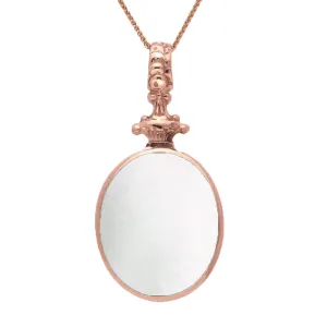 18ct Rose Gold Whitby Jet White Mother Of Pearl Double Sided Oval Fob Necklace