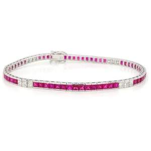 18ct White Gold, Ruby and Diamond  Line Bracelet, Rubies 8.71cts, Diamonds 1.05cts