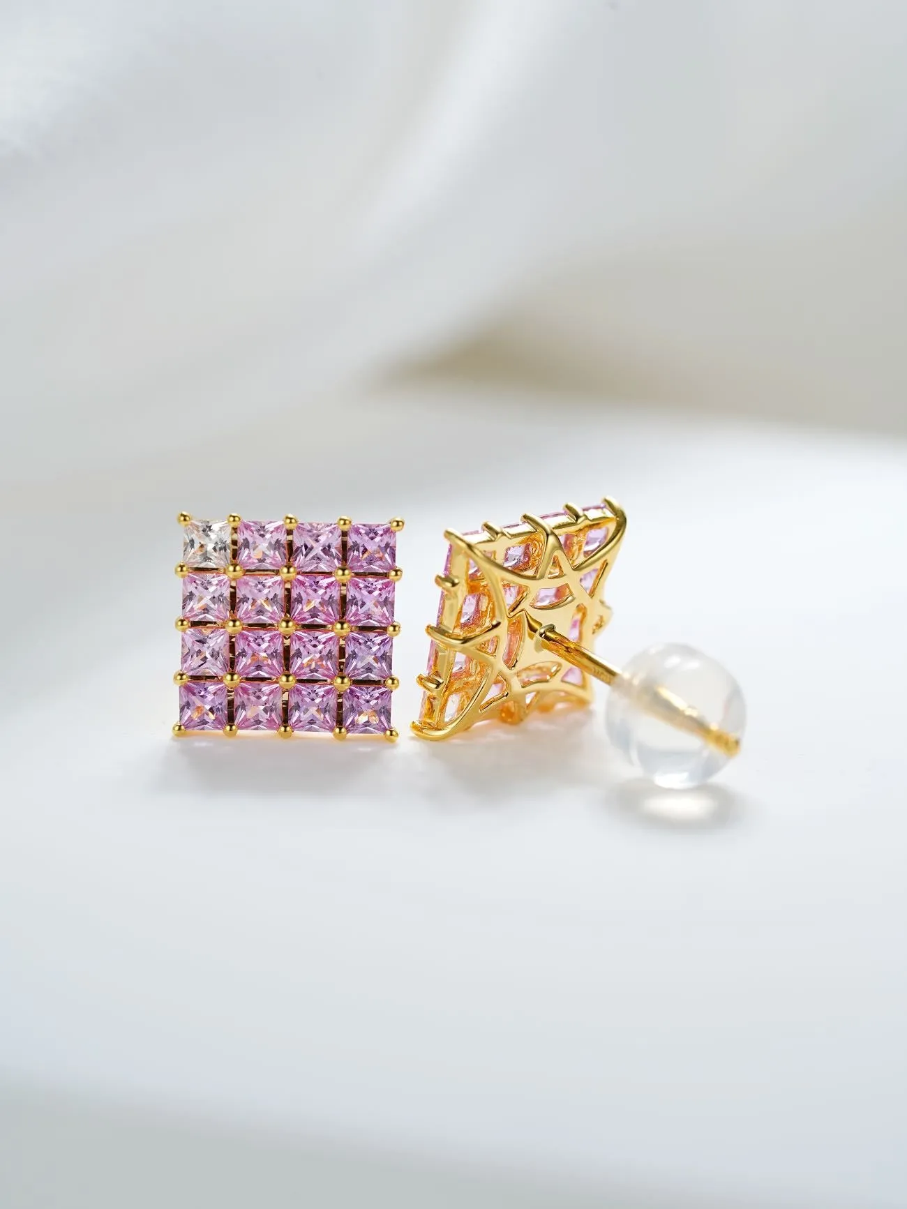 18k Gold Custom Natural Gem Stone Sapphire Oil Painting Earrings