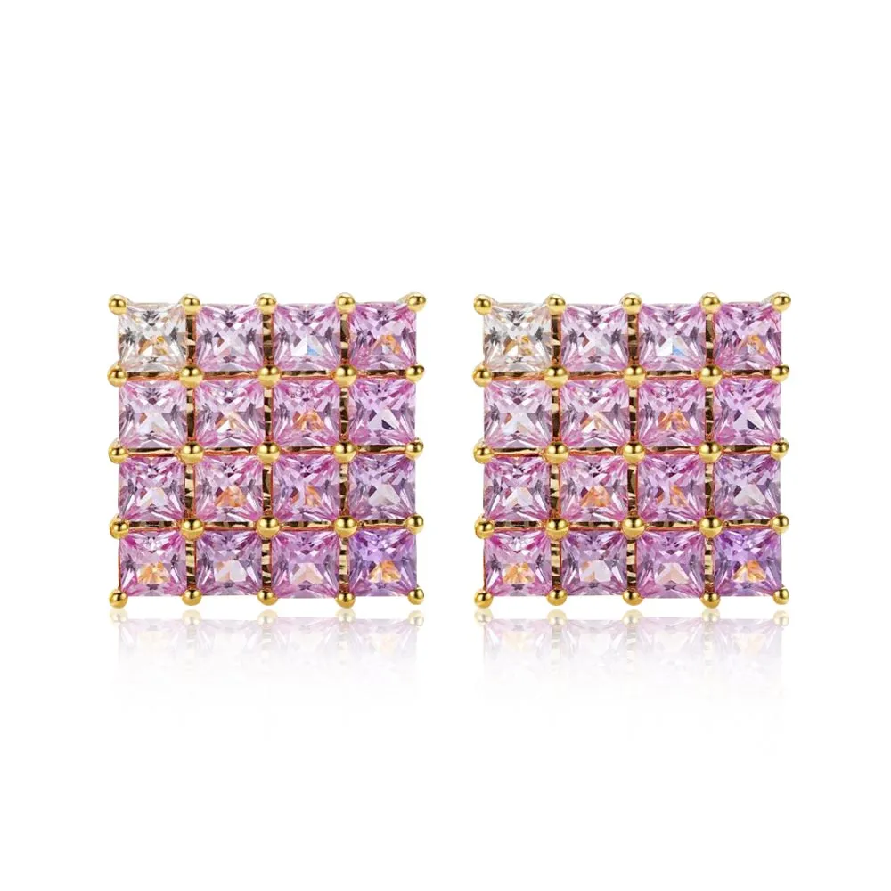 18k Gold Custom Natural Gem Stone Sapphire Oil Painting Earrings