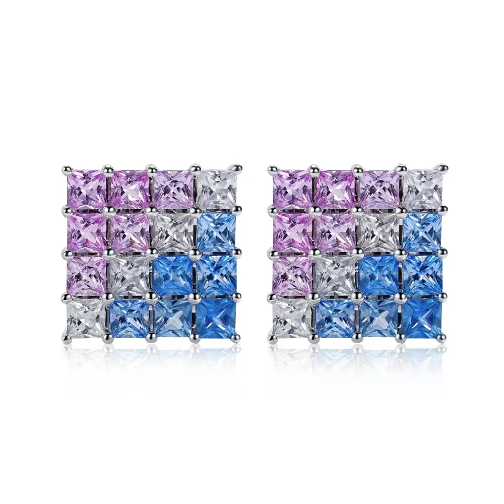 18k Gold Custom Natural Gem Stone Sapphire Oil Painting Earrings