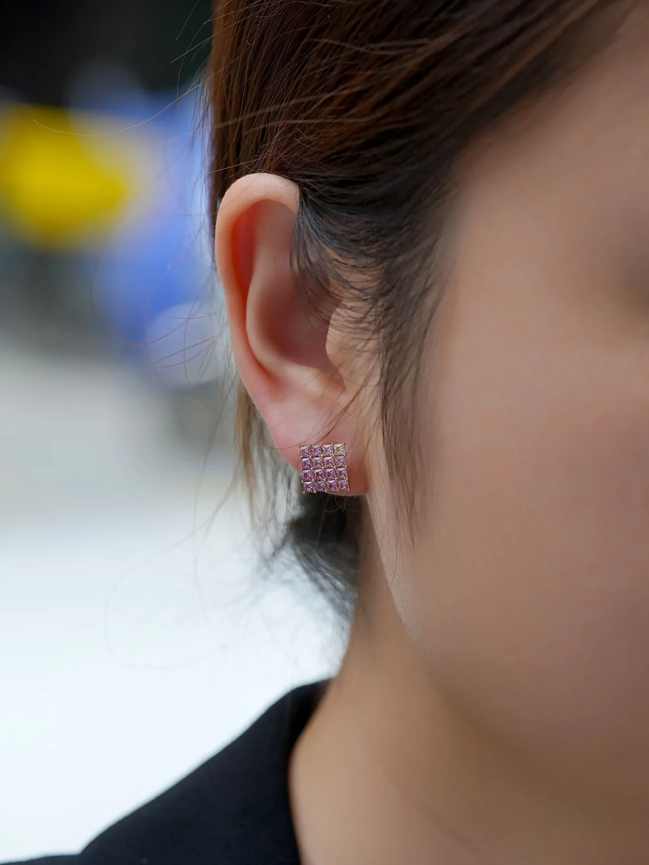18k Gold Custom Natural Gem Stone Sapphire Oil Painting Earrings