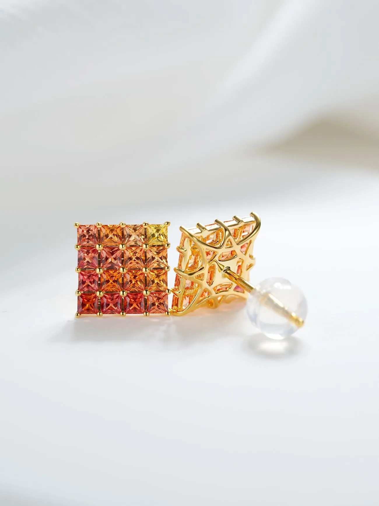 18k Gold Custom Natural Gem Stone Sapphire Oil Painting Earrings
