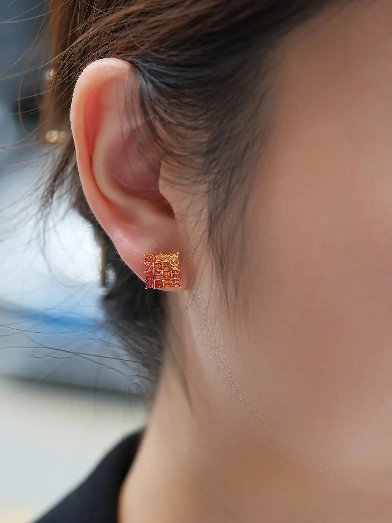 18k Gold Custom Natural Gem Stone Sapphire Oil Painting Earrings