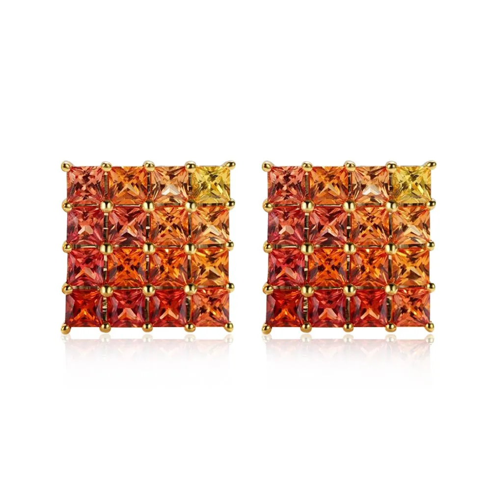 18k Gold Custom Natural Gem Stone Sapphire Oil Painting Earrings