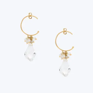 18K Gold Goddess of Pearl Earrings with Pearls   Twisted Crystal Clusters