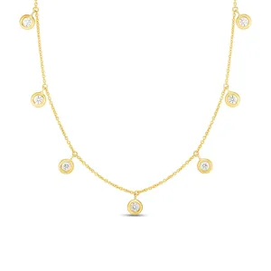 18K Seven Diamond Drop Station Necklace