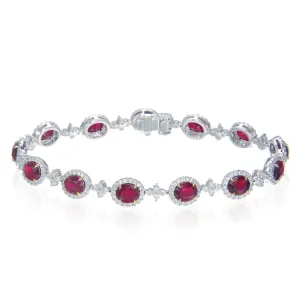 18K White Gold Ruby and Diamond Cluster Bracelet