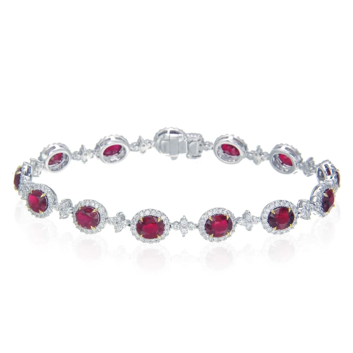 18K White Gold Ruby and Diamond Cluster Bracelet