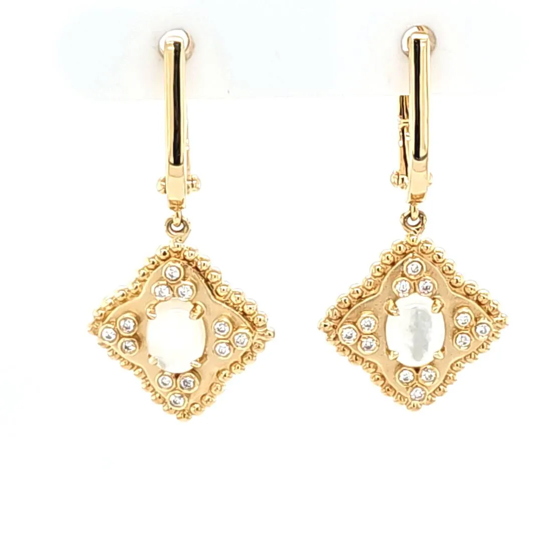 18k Yellow Gold Mother of Pearl & Diamond Drop Earrings (I7906)