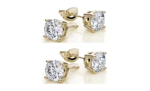 18k Yellow Gold Plated Created White Sapphire 3 Carat Round Pack of Two Stud Earrings