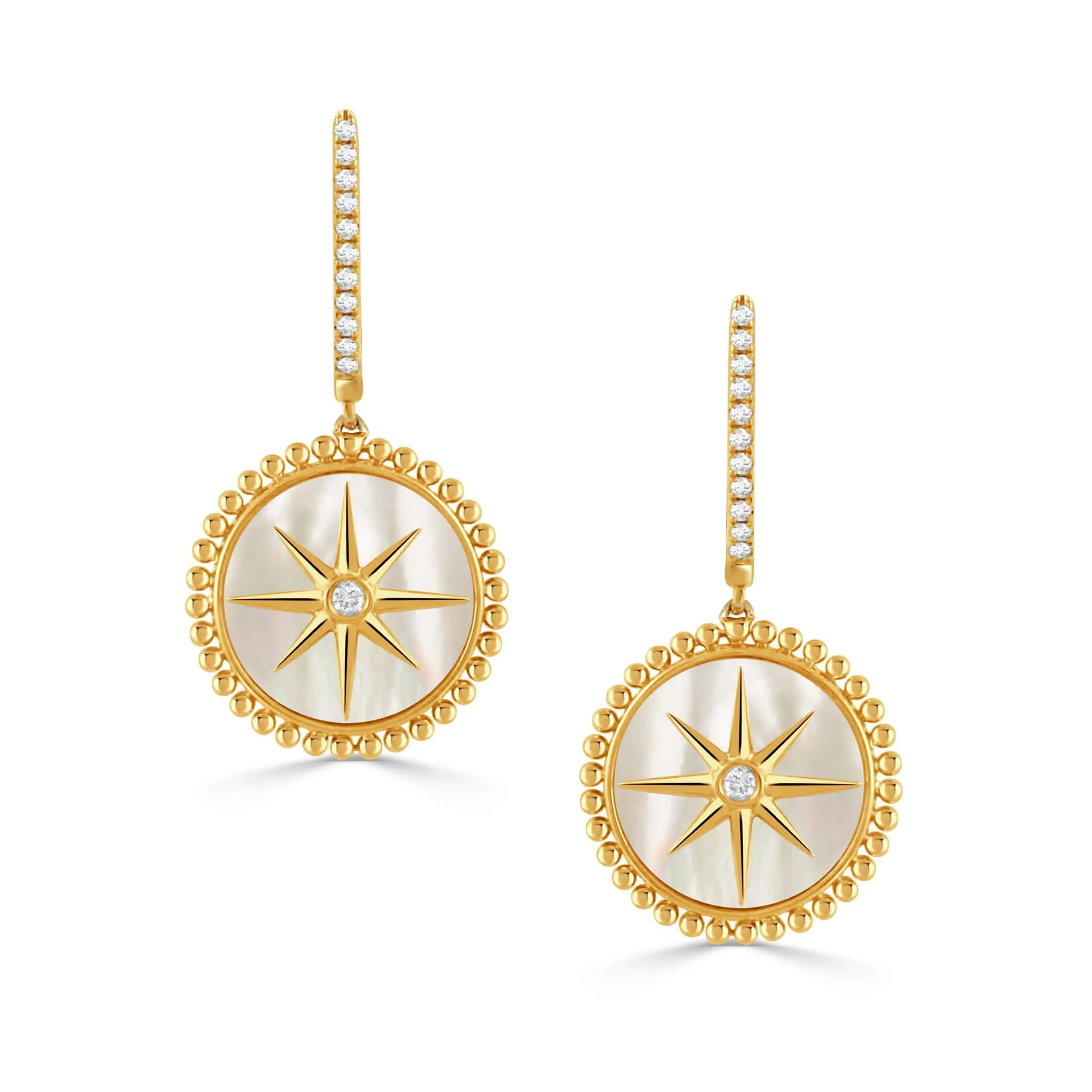 18K Yellow Mother of Pearl and Natural Diamond Earrings