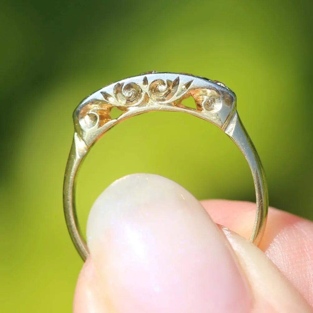 1930s Old Cut 5 Stone Diamond Ring, Platinum and 18ct Yellow Gold, size L or 5.75