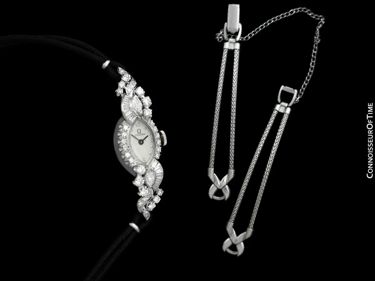 1950's Vintage Ladies Watch with Omega Movement - 14K White Gold with over 2 Carats of Diamonds